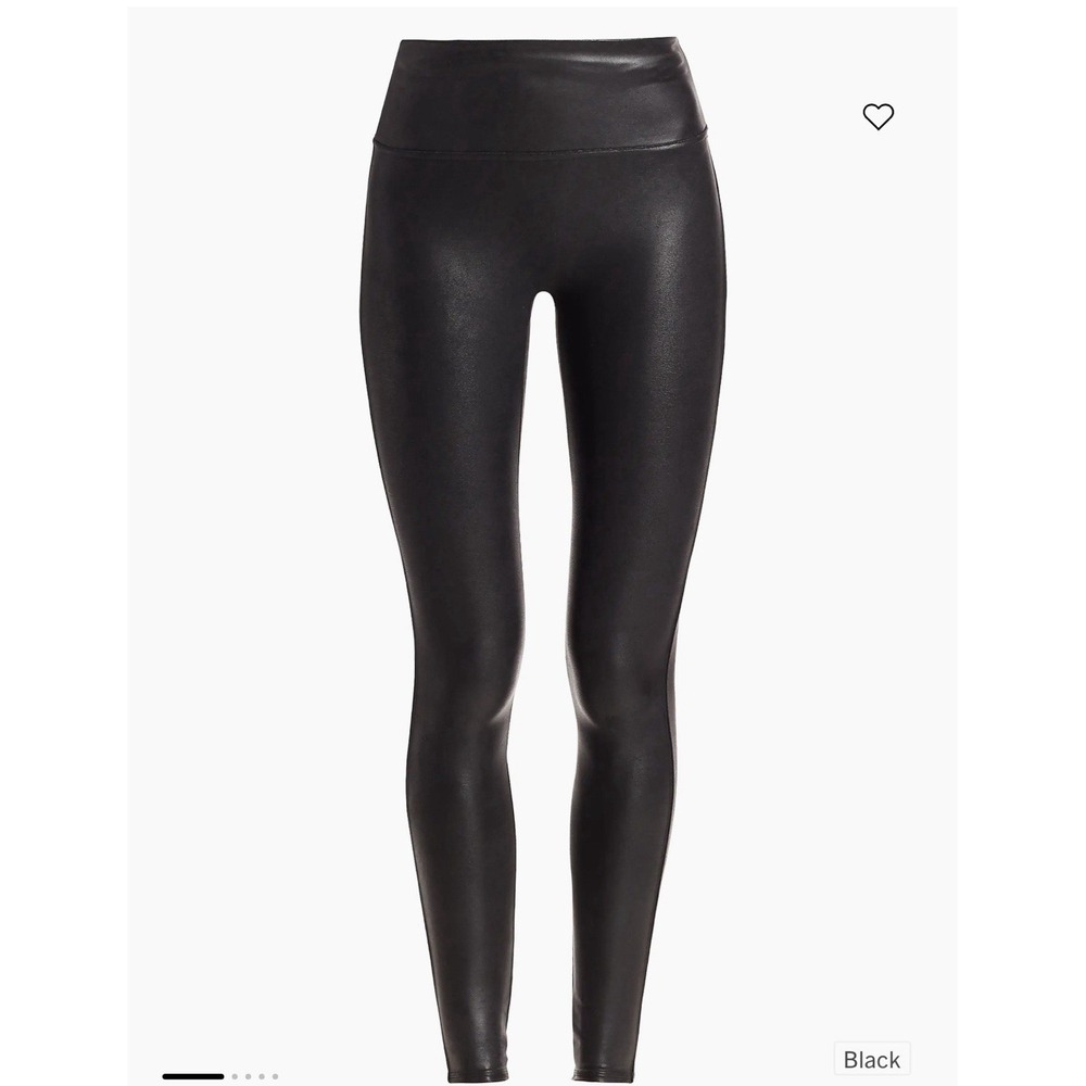 SPANX Faux Leather Leggings Black L Tall High Rise Shaping Edgy Biker Chic